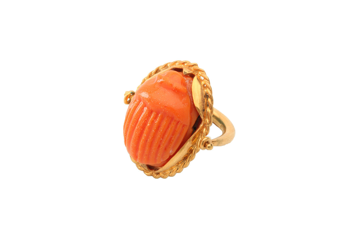 Large Scarab Swivel Ring with coral resin