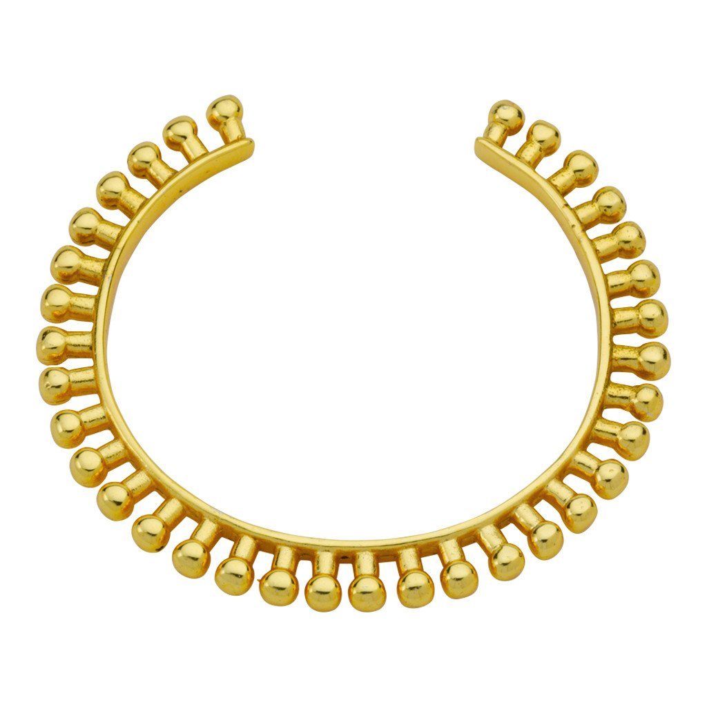 18K gold plated spiked, balled cuff. This bracelet in adjustable.