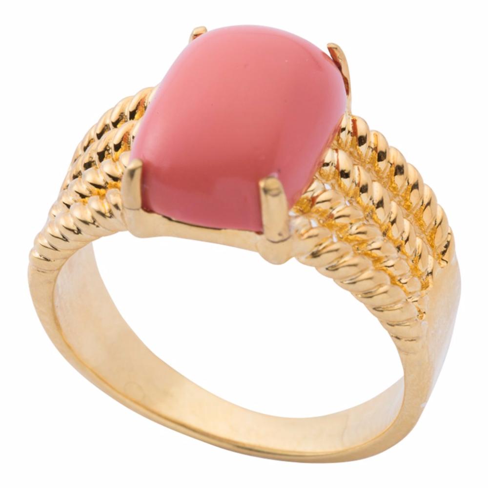 Rope twist coral cocktail ring is available in 18K gold plate, sterling silver and 14K gold.