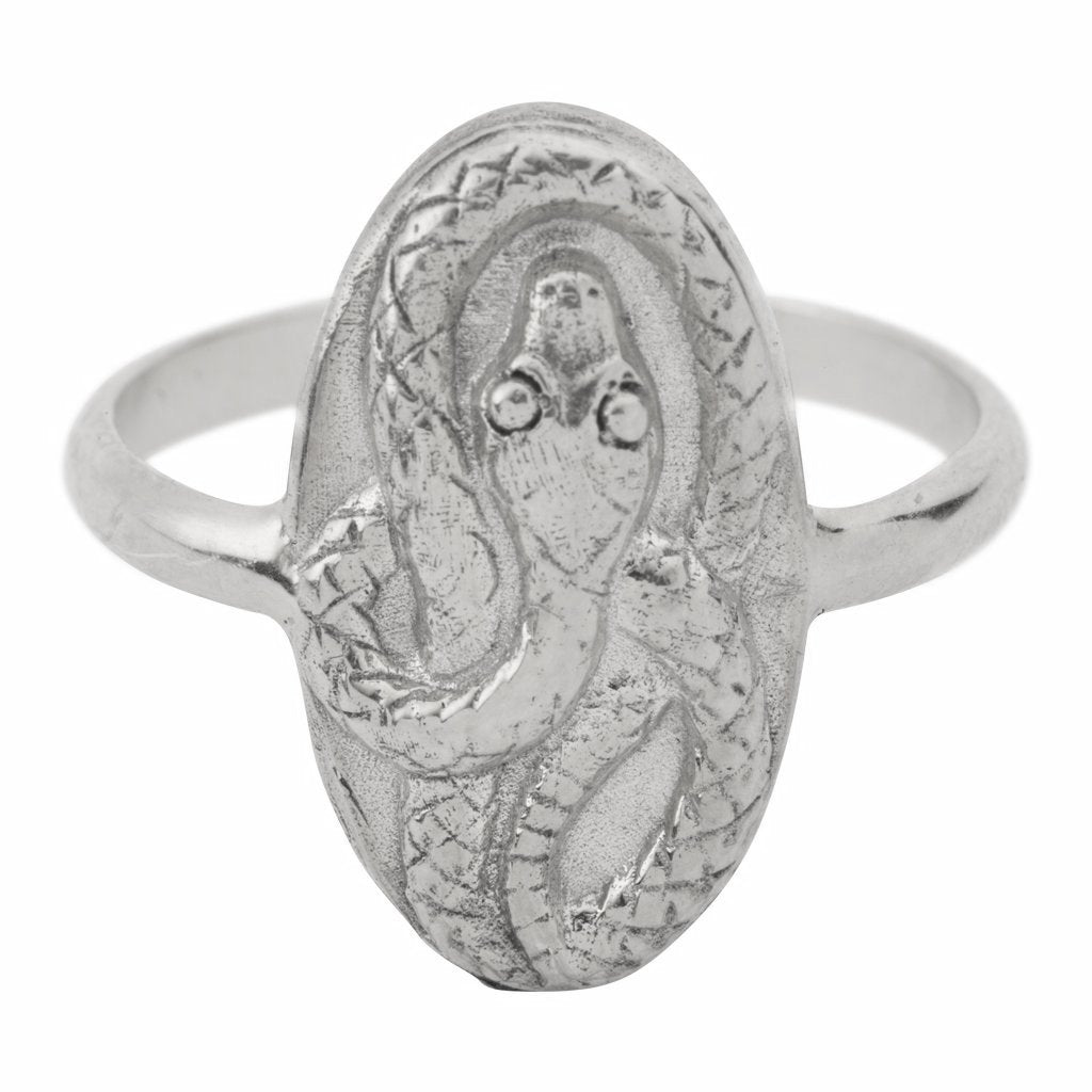 Sterling Silver raised relief snake serpent signet ring. This ring is hand engraved